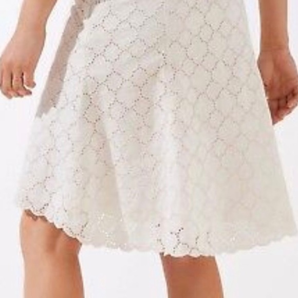 Loft Cotton Eyelet Cream A-Line Skirt with Scalloped Hem NWOT - Picture 2 of 12
